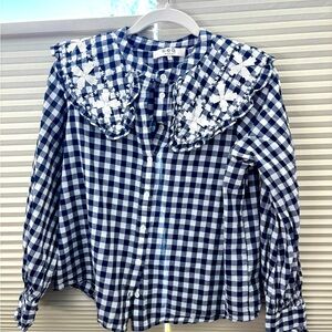 Sea collection embroidered collar gingham button down.
